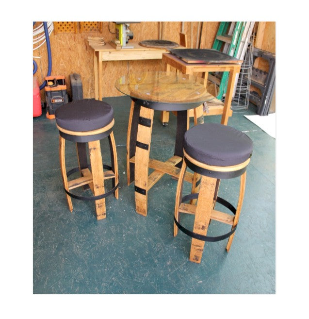 Whiskey Barrel Bistro Table Set – Premium Man Cave Gift for Bourbon Lovers & Home Bars