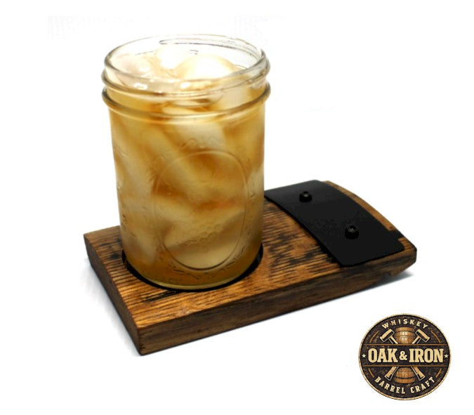 Deluxe Whiskey Barrel Stave Coaster with 16oz Ball® Mason Jar – Rustic Barrel Wood Drink Holder