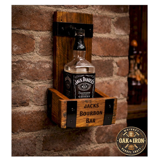 Whiskey Barrel Bottle Holder – Rustic Wood Liquor Display Stand for Bar, Man Cave or Gifts