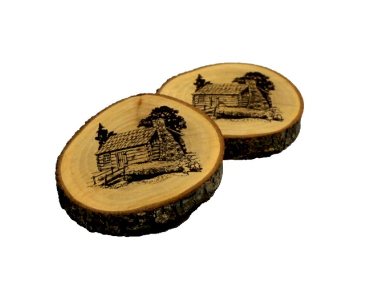 Rustic Cabin Wood Slice Coaster – Engraved Natural Log Drink Coaster