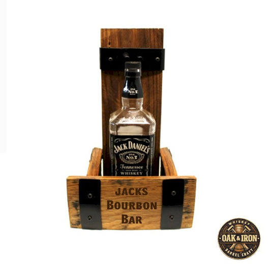 Whiskey Bottle Wall Mount – Personalized Bourbon Display Made from Reclaimed Barrel Wood