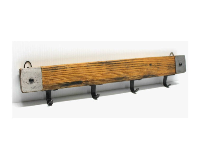 Whiskey Barrel Stave Key Holder – Rustic Reclaimed Wood 4 Hook Wall Key Rack