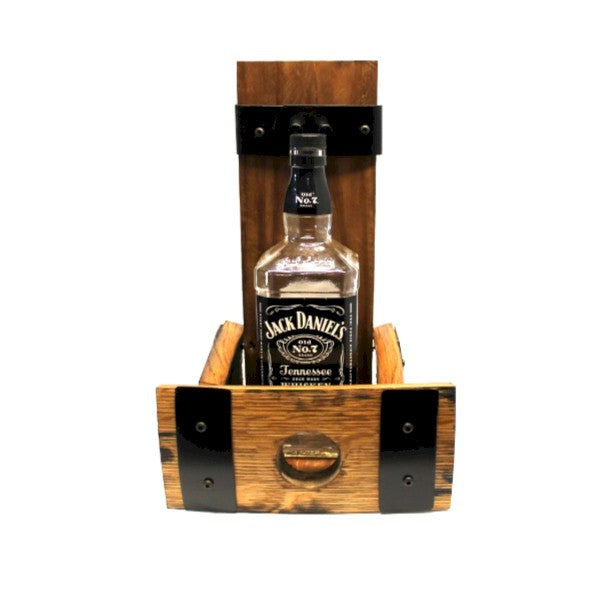 Whiskey Barrel Stave Bottle Holder – Bung Hole Edition – Rustic Wall Mount Liquor Display