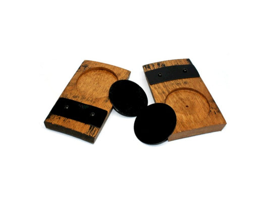 Deluxe Whiskey Barrel Coaster Set (2 Pack) – Oak Gifts for Him with Steel Band Accent