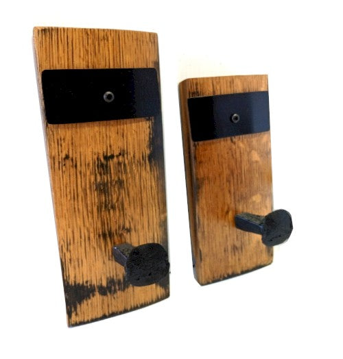Rustic Railroad Spike Wall Hooks – Unique Man Cave Gift from Reclaimed Whiskey Barrel Wood