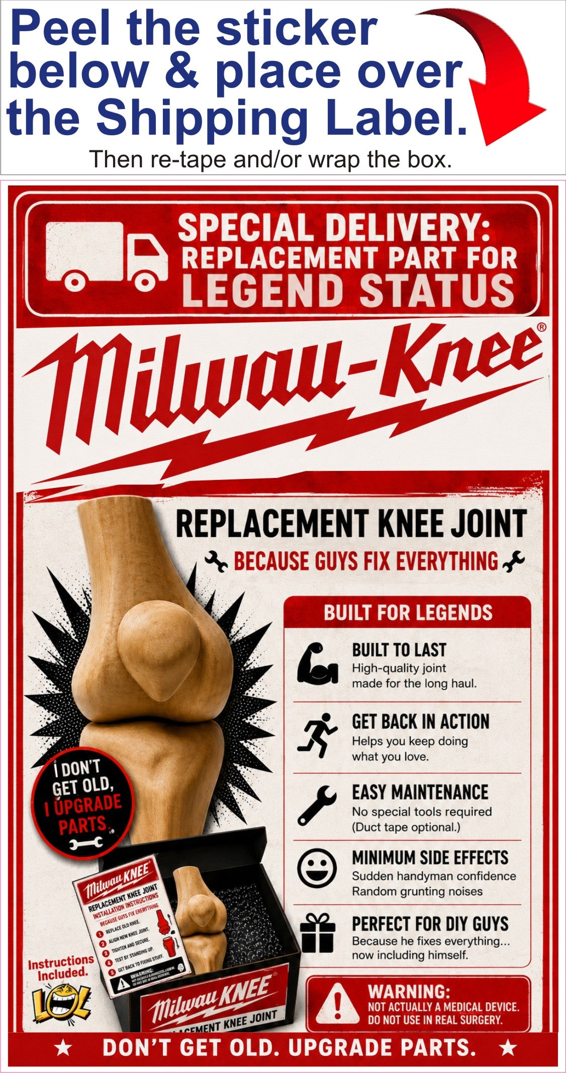 Funny Father’s Day Gift for DIY Dads & Hardworking Husbands - MILWAU-KNEE™ Replacement Knee Joint  IY Kit
