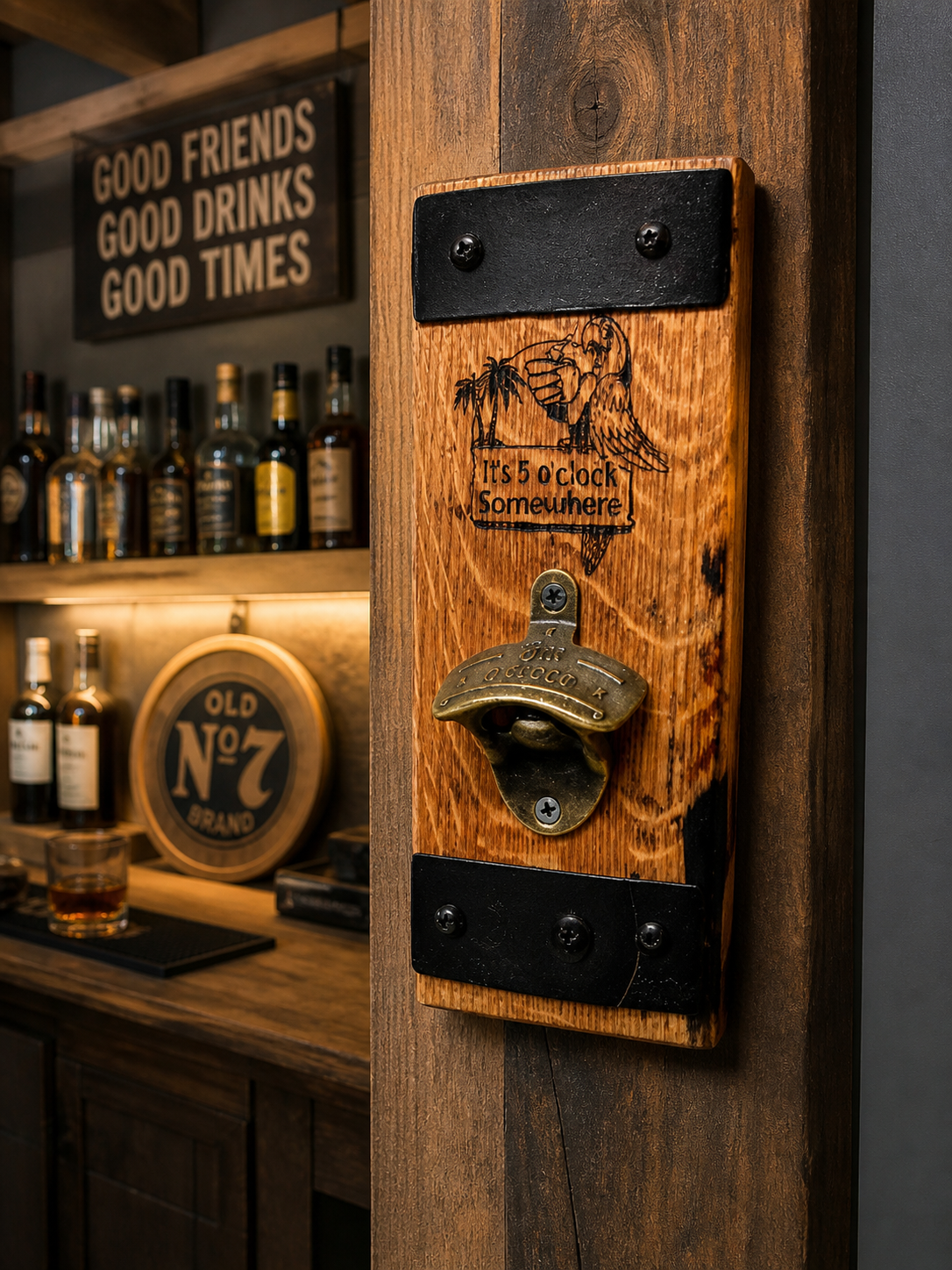 It’s 5 O’Clock Somewhere” Bottle Opener – Funny Bourbon Gift for Man Cave or Patio Bar