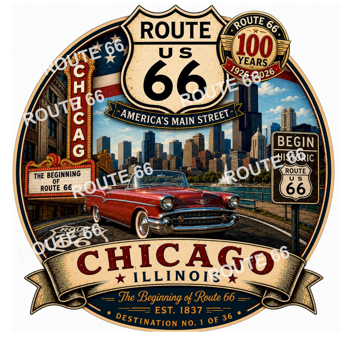 Chicago Illinois Route 66 Shirt – Historic & 100th Anniversary Editions – Destination No. 1 of 36