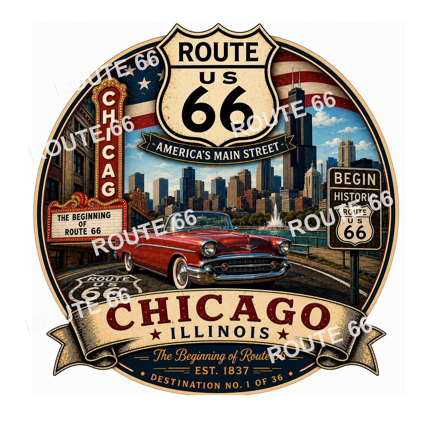 Chicago Illinois Route 66 Shirt – Historic & 100th Anniversary Editions – Destination No. 1 of 36