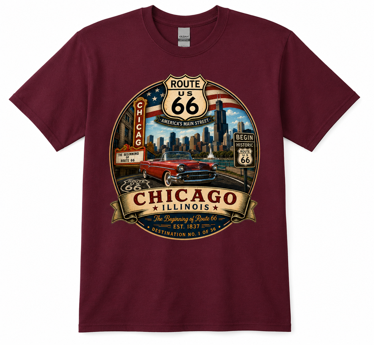 Chicago Illinois Route 66 Shirt – Historic & 100th Anniversary Editions – Destination No. 1 of 36
