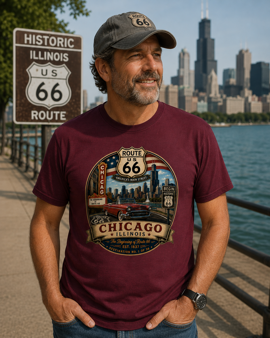 Chicago Illinois Route 66 Shirt – Historic & 100th Anniversary Editions – Destination No. 1 of 36