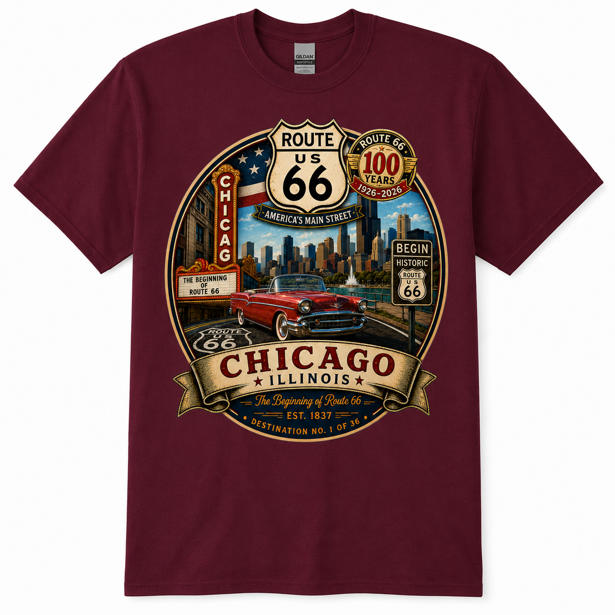 Chicago Illinois Route 66 Shirt – Historic & 100th Anniversary Editions – Destination No. 1 of 36