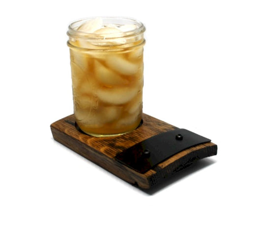 Deluxe Whiskey Barrel Stave Coaster with 16oz Ball® Mason Jar – Rustic Barrel Wood Drink Holder