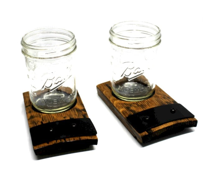 Deluxe Whiskey Barrel Stave Coaster with 16oz Ball® Mason Jar – Rustic Barrel Wood Drink Holder