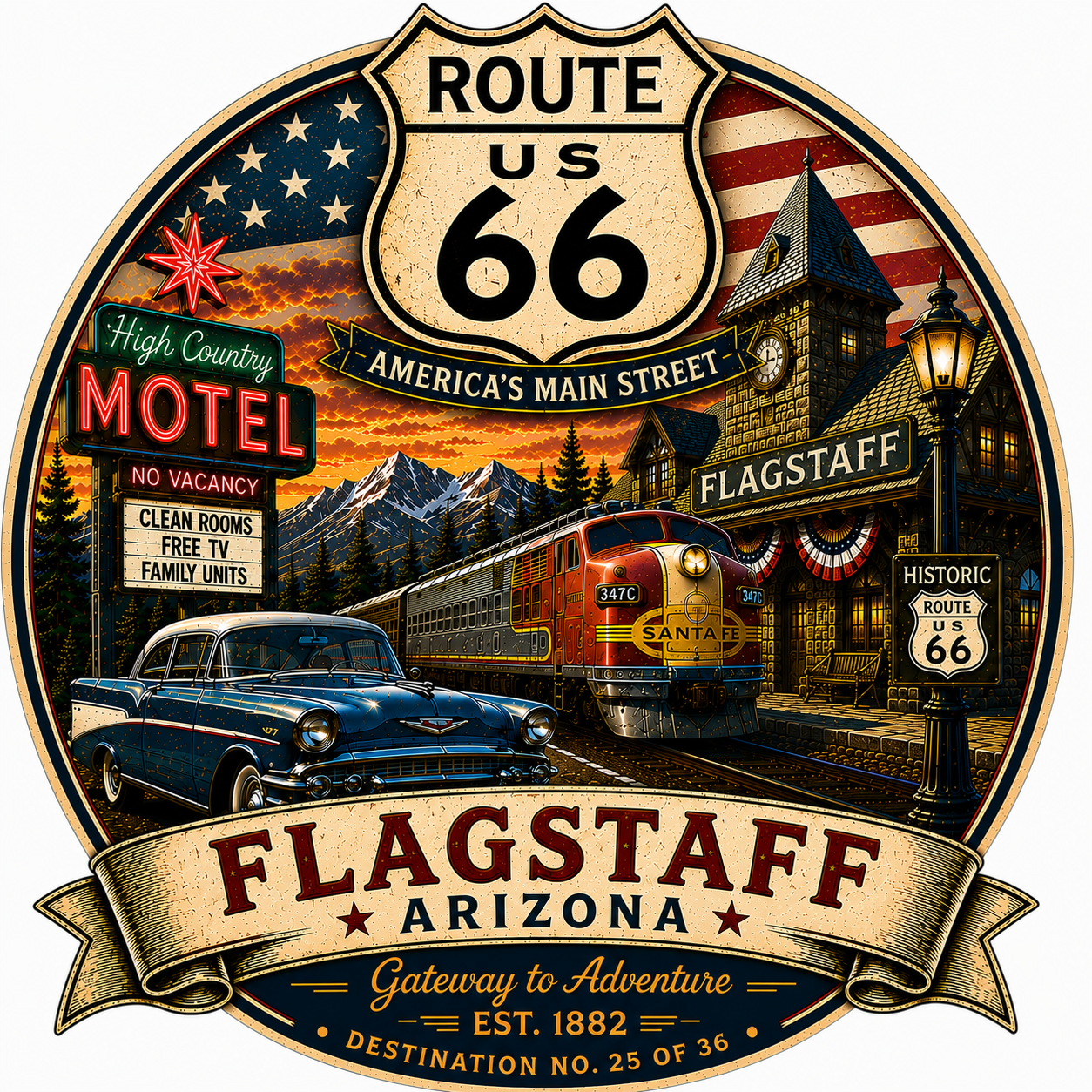 Flagstaff Arizona Route 66 100th Anniversary Shirt – Destination No. 25 of 36 | Route 66 Collection™