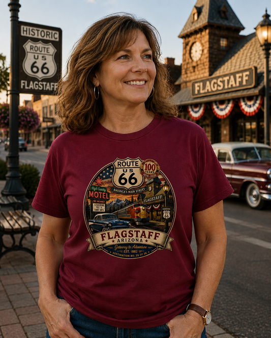 Flagstaff Arizona Route 66 100th Anniversary Shirt – Destination No. 25 of 36 | Route 66 Collection™