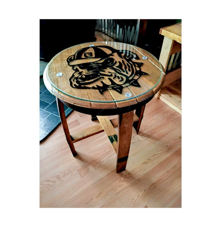 Oak Barrel End Table – Georgia Bulldog Silhouette | Whiskey Barrel Furniture Gift