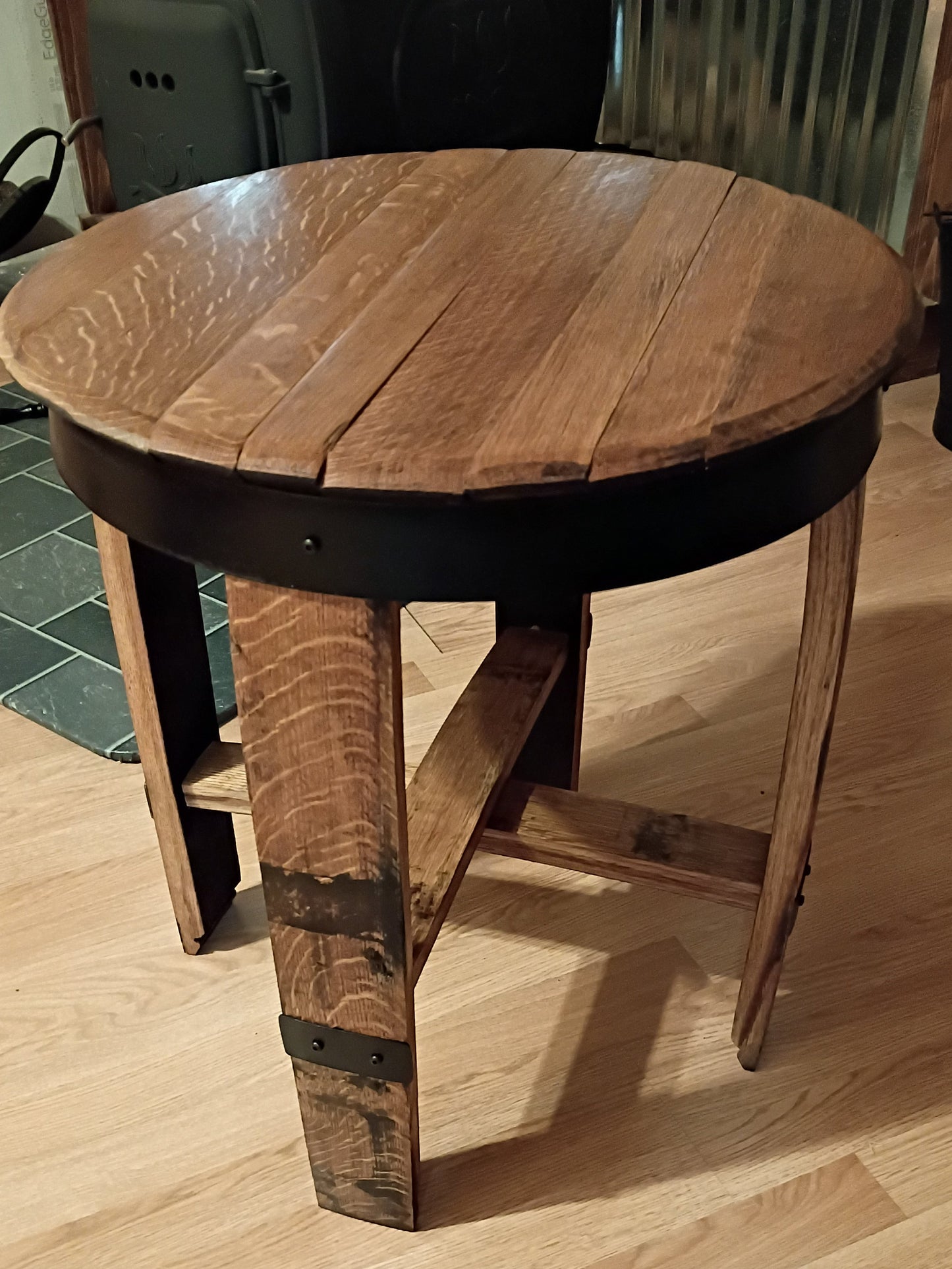 Whiskey Barrel Side Table – Reclaimed Oak Barrel Lid End Table (Rustic Furniture)