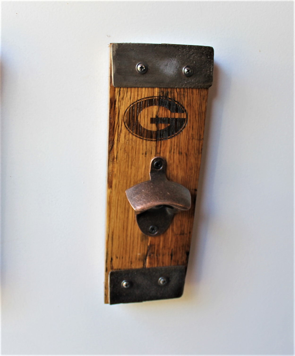 Oak Wall Bottle Opener – Rustic Whiskey Barrel Opener (Gift for Him)