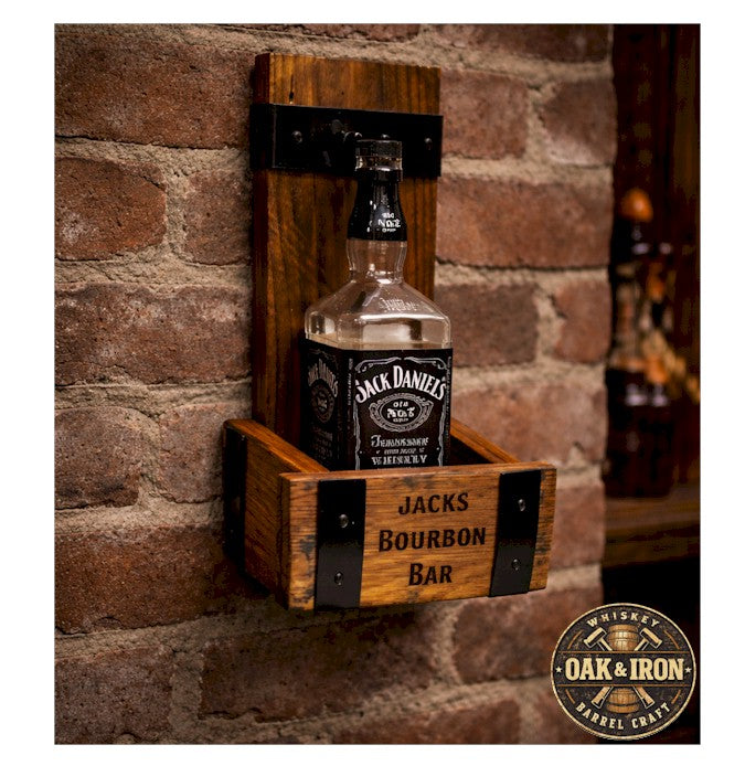 Whiskey Barrel Bottle Holder – Rustic Wood Liquor Display Stand for Bar, Man Cave or Gifts