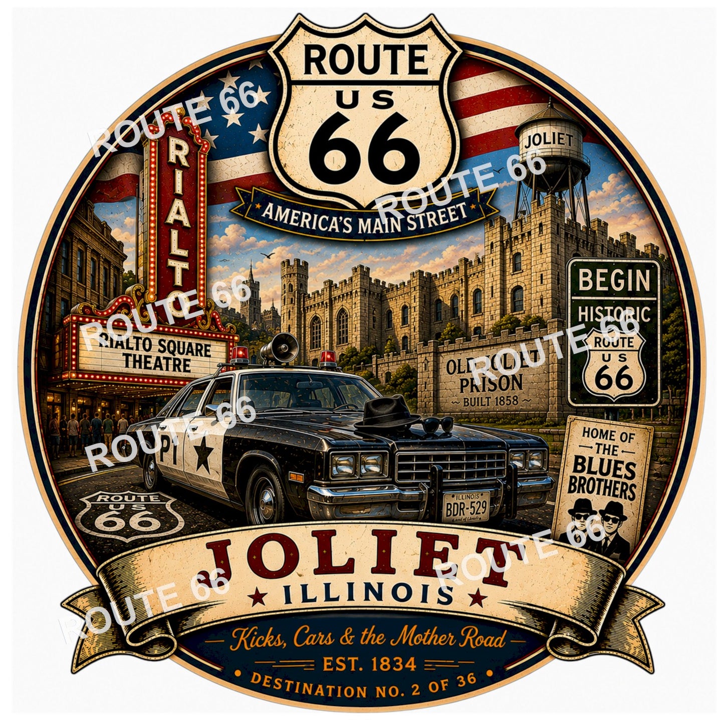 Joliet Illinois Route 66 Shirt – Historic & 100th Anniversary Editions – Destination No. 2 of 36
