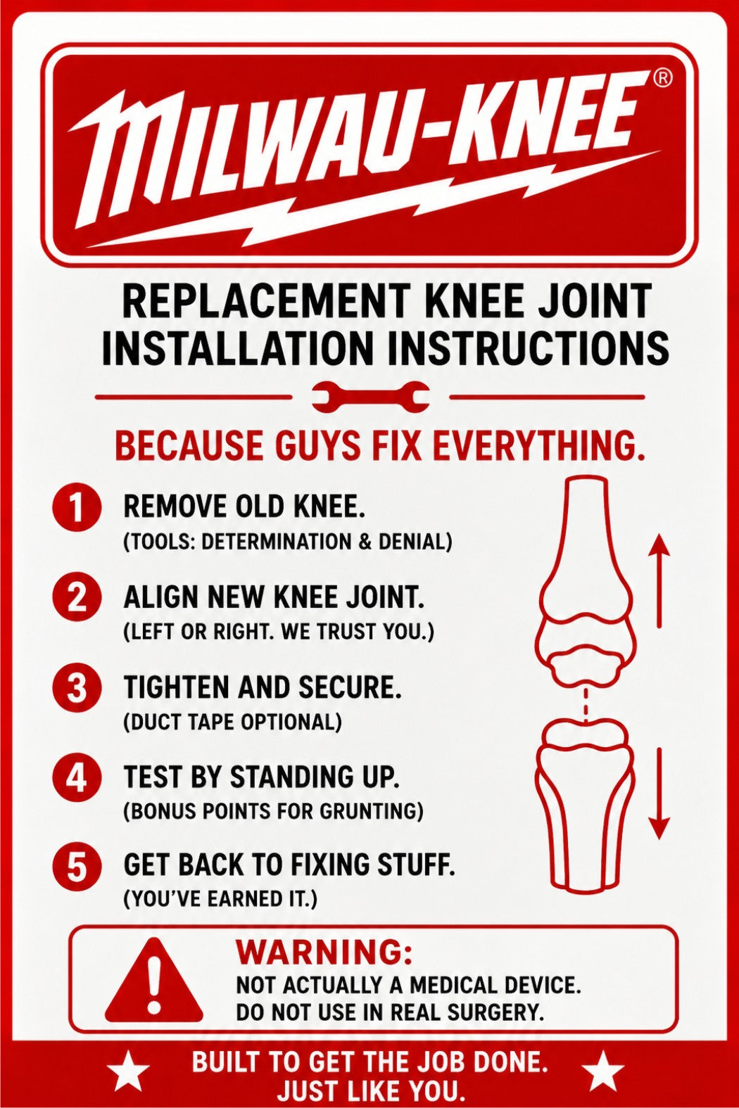 Funny Father’s Day Gift for DIY Dads & Hardworking Husbands - MILWAU-KNEE™ Replacement Knee Joint  IY Kit