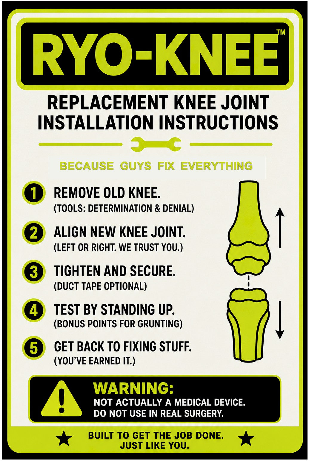 Funny Knee Joint Gift for Dad – Novelty DIY Handyman Gag Gift, RYO-KNEE