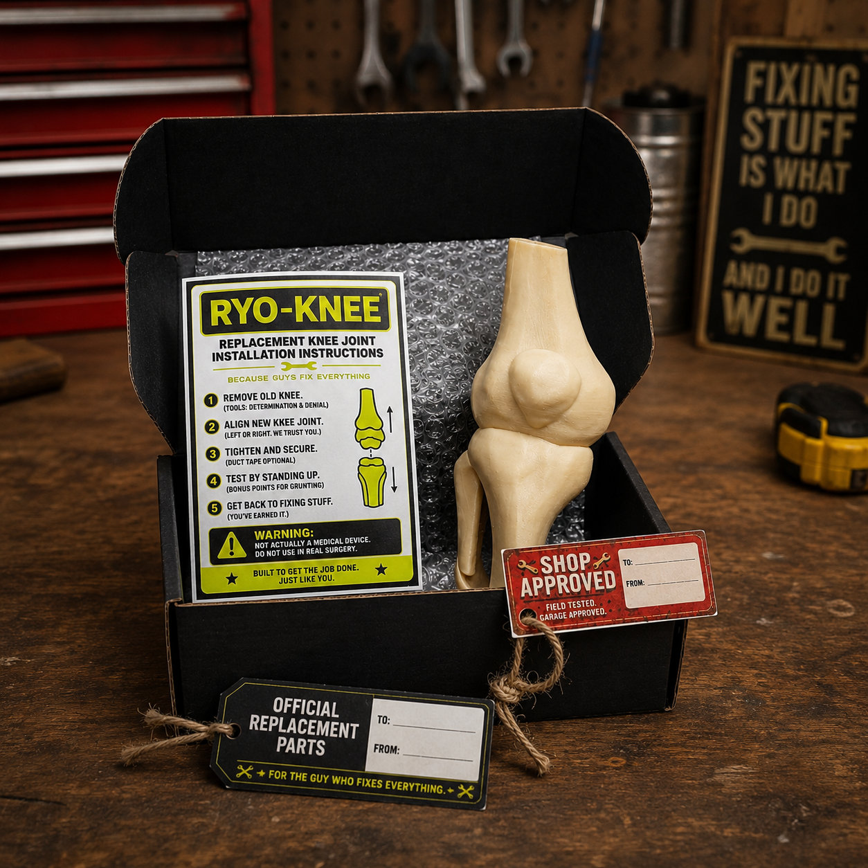 Funny Knee Joint Gift for Dad – Novelty DIY Handyman Gag Gift, RYO-KNEE