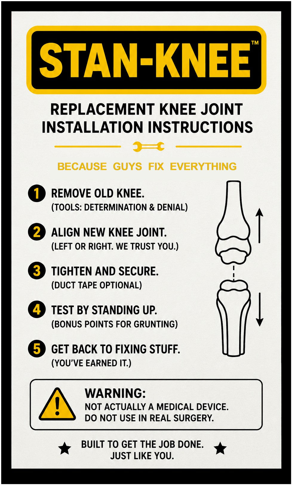 Funny Father’s Day Gift for DIY Dads & Hardworking Husbands - STAN-KNEE™ Replacement Knee Joint  Kit
