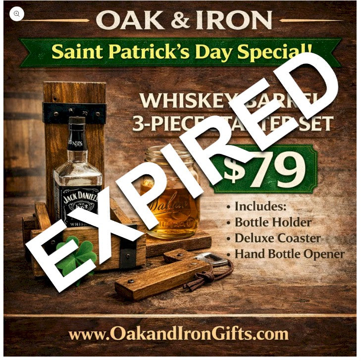 Saint Patrick’s Day Whiskey Barrel Bar Starter Set – 3 Piece Bundle