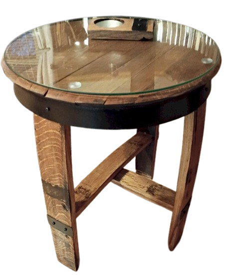 Whiskey Barrel Side Table – Reclaimed Oak Barrel Lid End Table (Rustic Furniture)