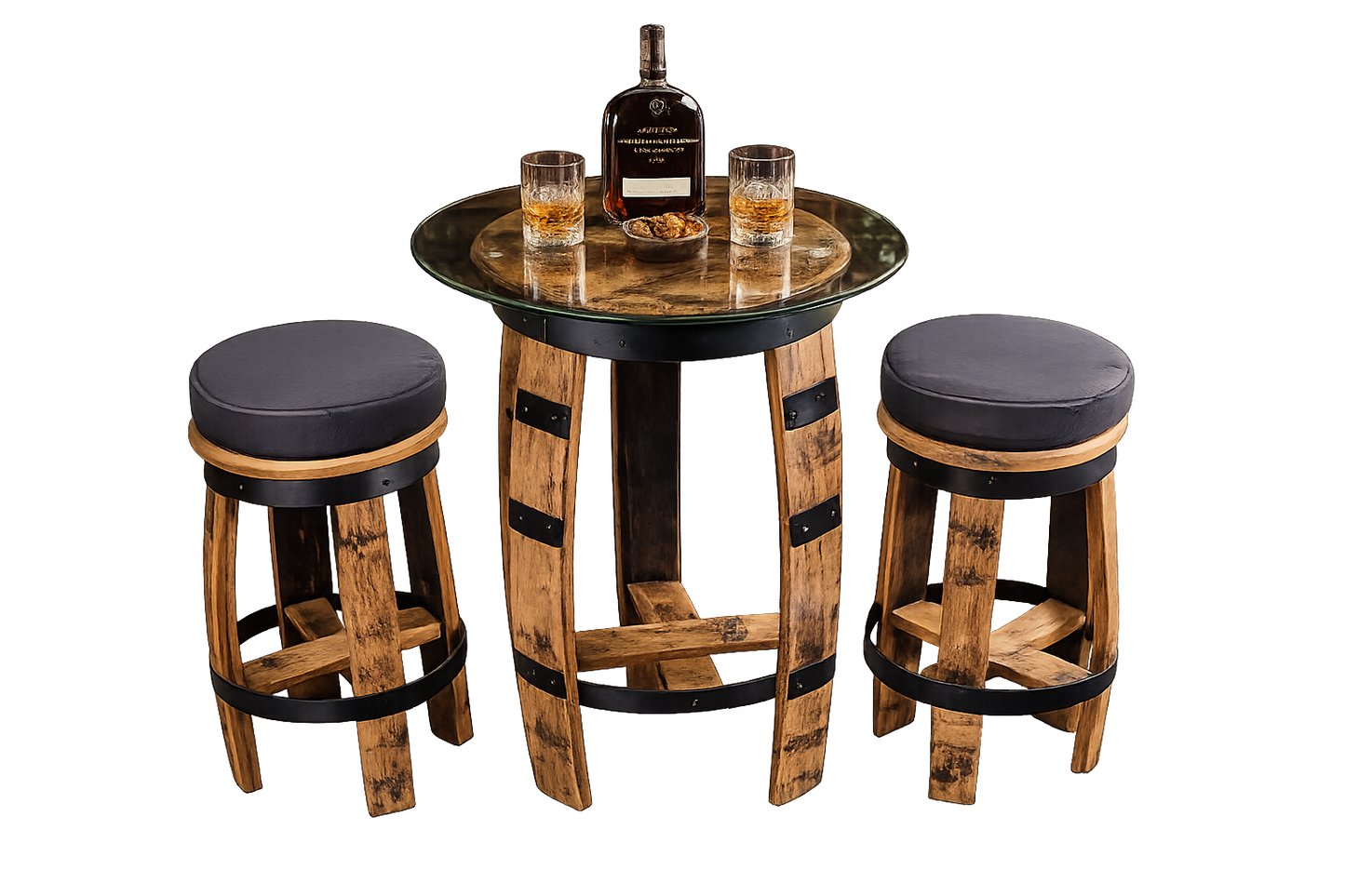Whiskey Barrel Bistro Table Set – Premium Man Cave Gift for Bourbon Lovers & Home Bars