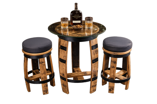 Whiskey Barrel Bistro Table Set – Premium Man Cave Gift for Bourbon Lovers & Home Bars