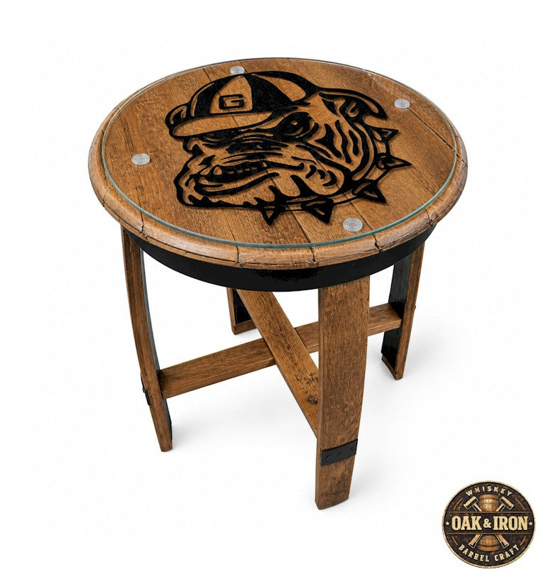 Oak Barrel End Table – Georgia Bulldog Silhouette | Whiskey Barrel Furniture Gift