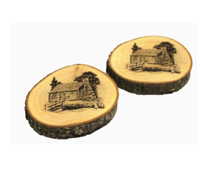 Rustic Cabin Wood Slice Coaster – Engraved Natural Log Drink Coaster