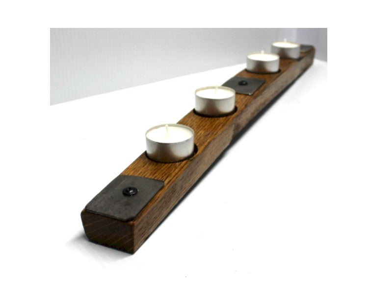 Whiskey Barrel Stave Tealight Candle Holder – Rustic Reclaimed Barrel Wood Centerpiece