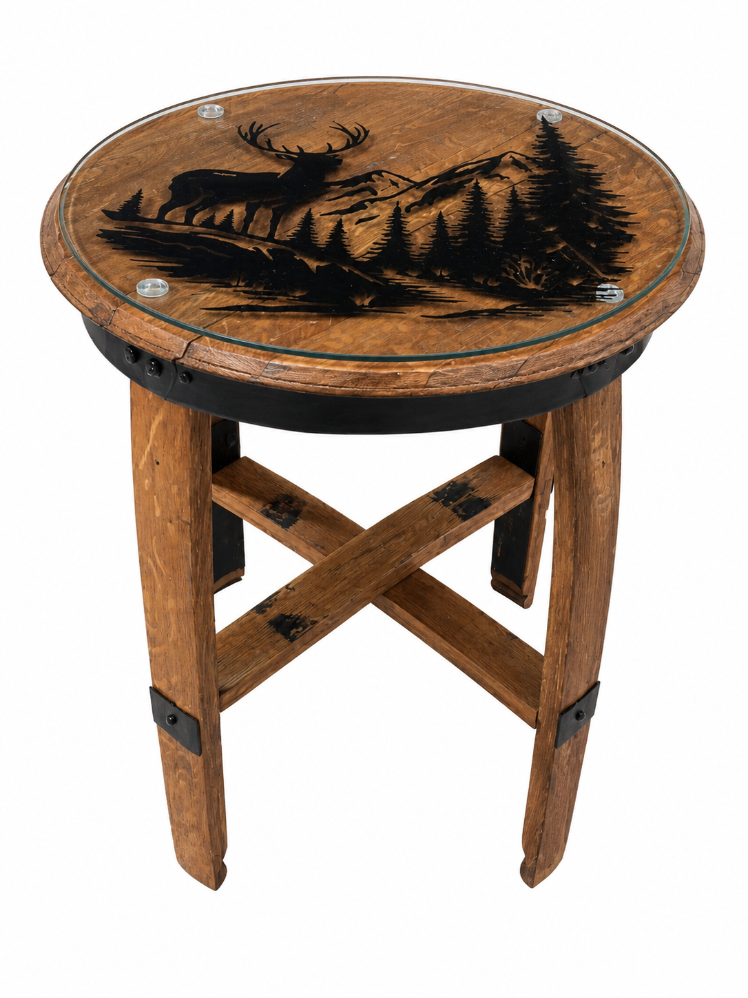 Elk Mountain Whiskey Barrel End Table with Glass Top