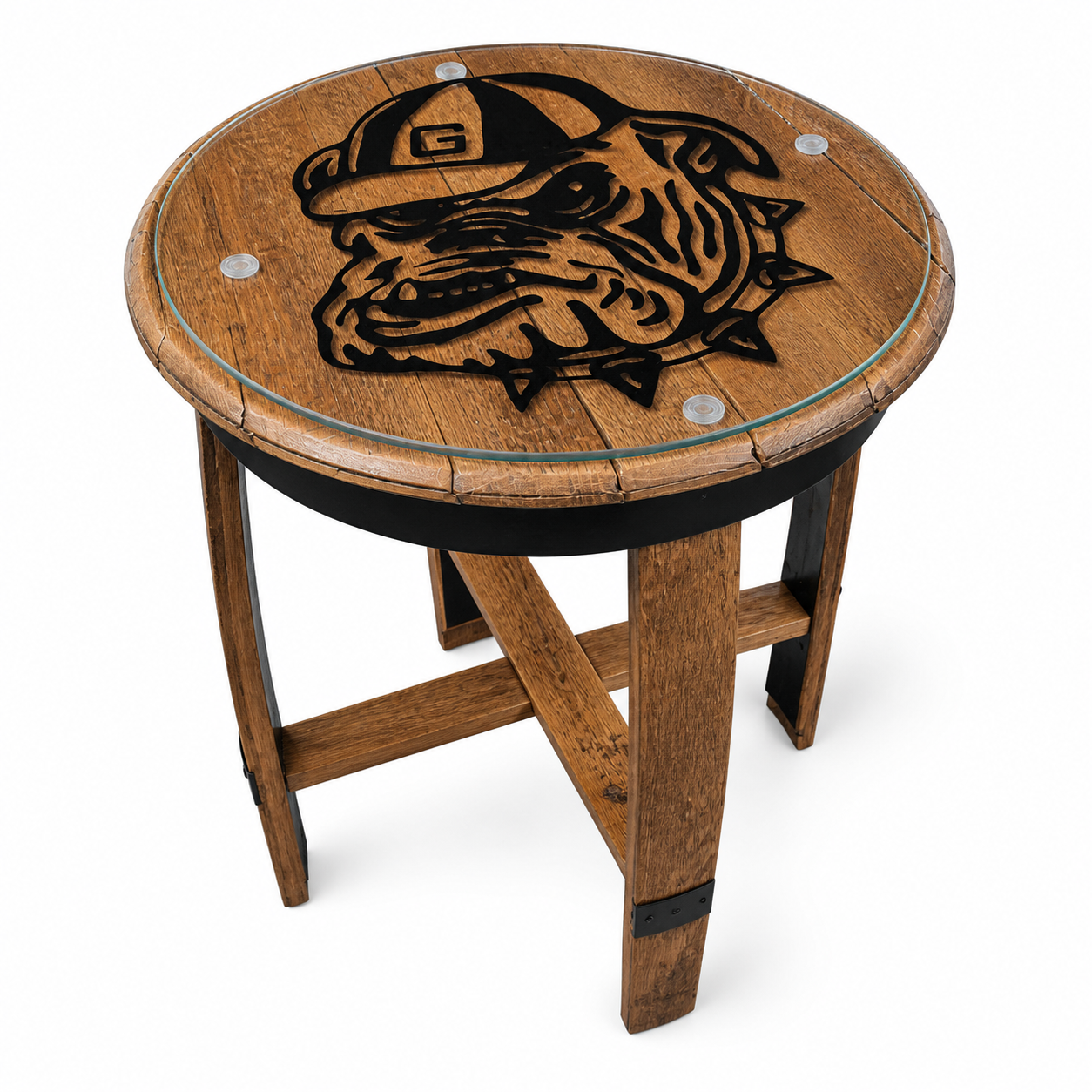 Oak Barrel End Table – Georgia Bulldog Silhouette | Whiskey Barrel Furniture Gift