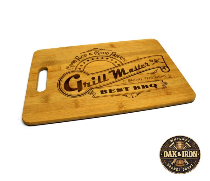 Grill Master Engraved Bamboo Cutting Board – 13" x 9" Personalized BBQ Gift