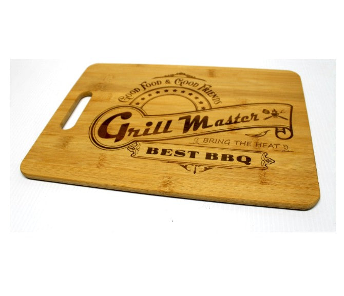 Grill Master Engraved Bamboo Cutting Board – 13" x 9" Personalized BBQ Gift