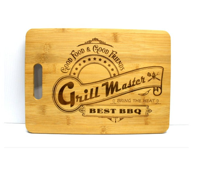 Grill Master Engraved Bamboo Cutting Board – 13" x 9" Personalized BBQ Gift