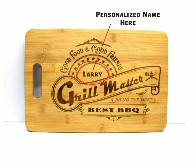 Grill Master Engraved Bamboo Cutting Board – 13" x 9" Personalized BBQ Gift