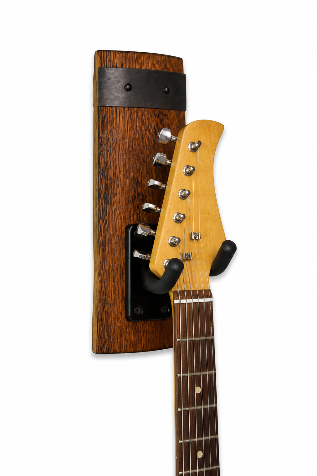 Oak Guitar Wall Mount – Rustic Whiskey Barrel Holder (Gift for Guitar Player)