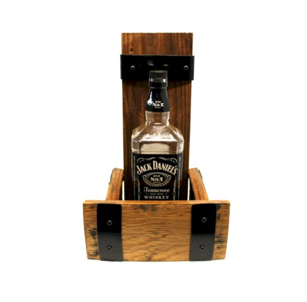 Whiskey Barrel Bottle Holder – Rustic Wood Liquor Display Stand for Bar, Man Cave or Gifts