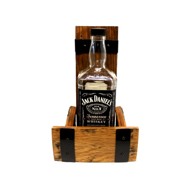 Whiskey Barrel Bottle Holder – Rustic Wood Liquor Display Stand for Bar, Man Cave or Gifts