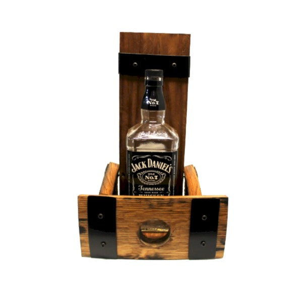 Whiskey Barrel Stave Bottle Holder – Bung Hole Edition – Rustic Wall Mount Liquor Display