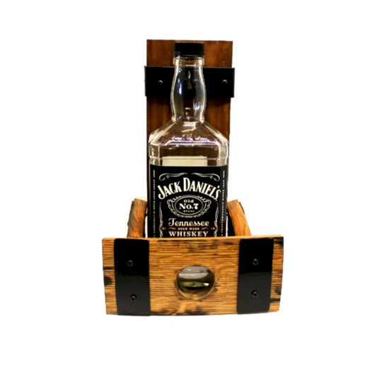 Whiskey Barrel Stave Bottle Holder – Bung Hole Edition – Rustic Wall Mount Liquor Display
