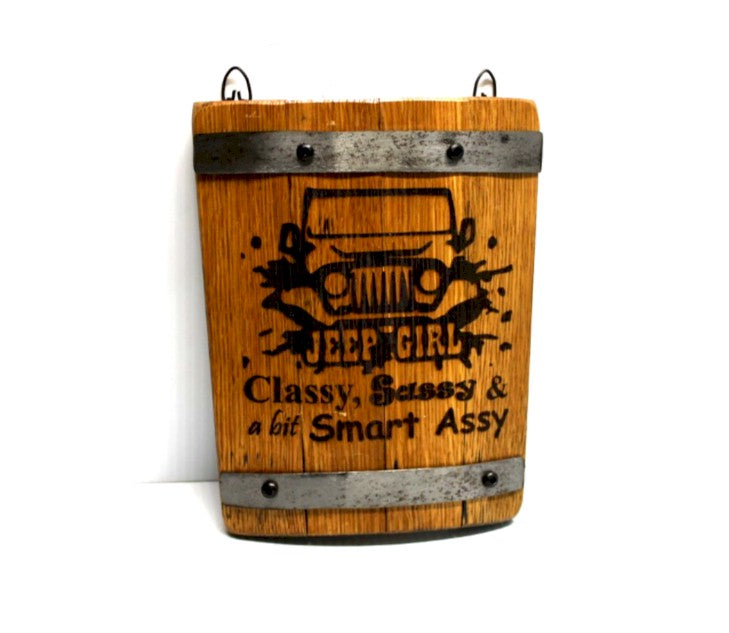 Jeep Girl Barrel Stave Wall Sign – Rustic Jeep Wrangler Wall Decor