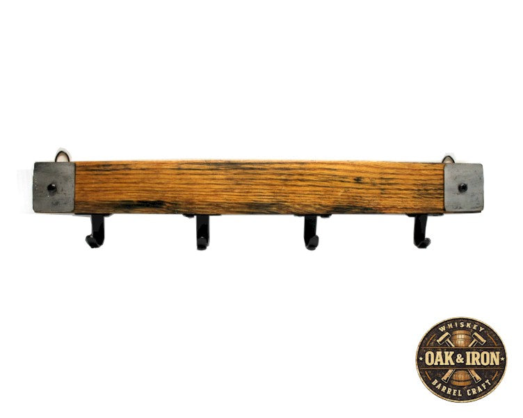 Whiskey Barrel Stave Key Holder – Rustic Reclaimed Wood 4 Hook Wall Key Rack