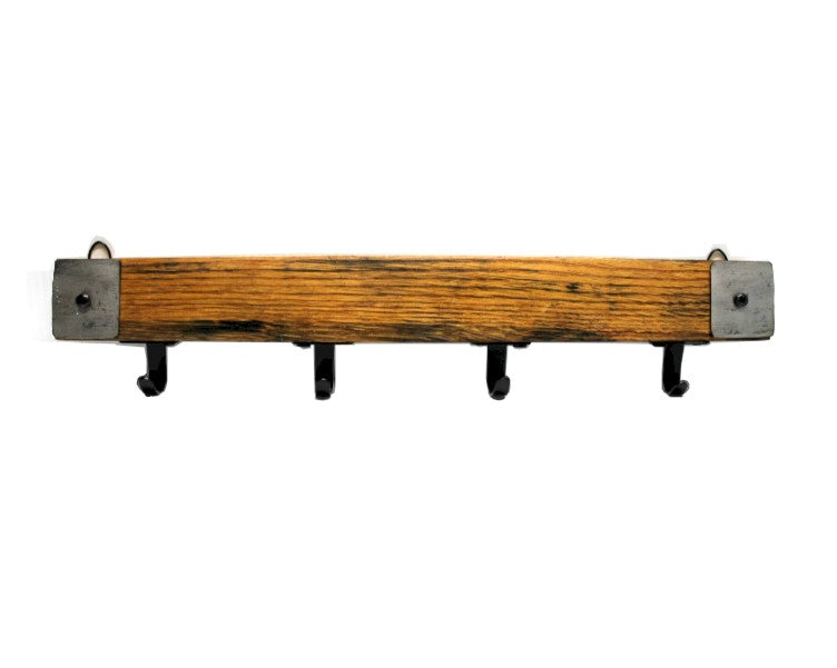 Whiskey Barrel Stave Key Holder – Rustic Reclaimed Wood 4 Hook Wall Key Rack